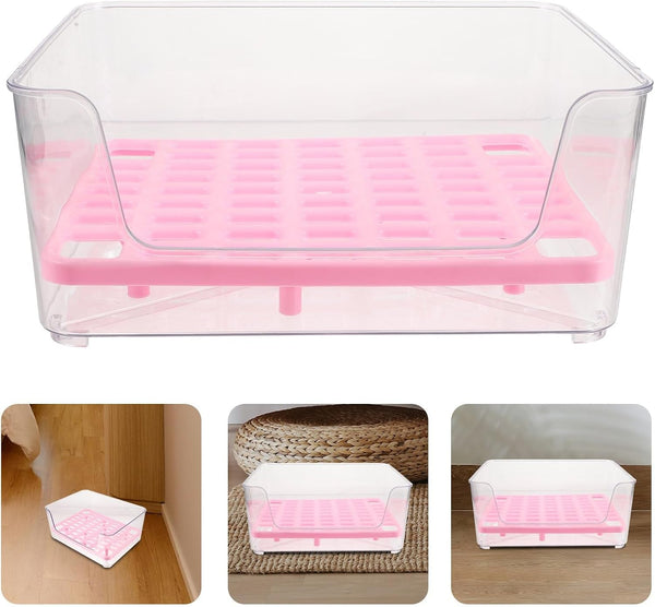Beaupretty Acrylic High-Sided Cat Litter Box with Splash Guard Medium Pink Kitten Litter Pan Potty for Indoor Cats Portable Pet Toilet for Supply and Housebreaking9