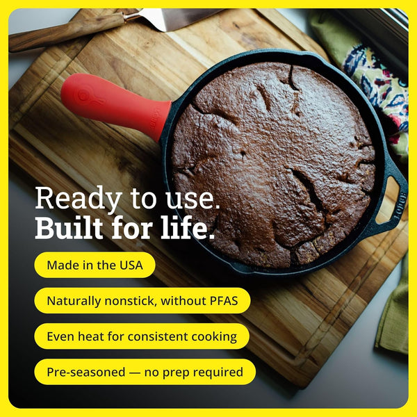 Pre-Seasoned Cast Iron Skillet with Silicone Handle Holder, 12 Inches | Non-Toxic & Naturally Non-Stick Frying Pan with Silicone Hot Handle Holder, Pan Is Safe for Oven & Stovetop Use4