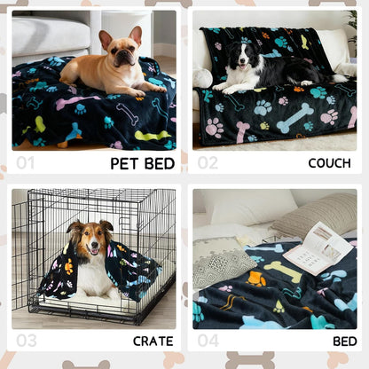 Rezutan Blanket for Large Dogs, Cat Flannel Washable Soft Pet Mat Throw Cover for Kennels-Beds, Sofas, Furniture Protection, Cute Paw Pattern, Black, 50X40 Inch5