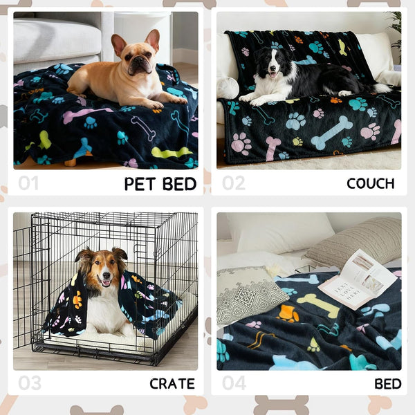 Rezutan Blanket for Large Dogs, Cat Flannel Washable Soft Pet Mat Throw Cover for Kennels-Beds, Sofas, Furniture Protection, Cute Paw Pattern, Black, 50X40 Inch5