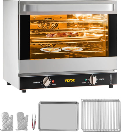 Commercial Convection Oven, 66L/60Qt, Half-Size Conventional Oven Countertop, 1800W 4-Tier Toaster W/Front Glass Door, W/Trays Wire Racks Clip Gloves, 120V | 60Qt, 1800W, 4-Tier Toaster,Front Glass Door, Electric Baking Oven with Tray & Wire Racks Included, for Bakery, 120V, 5-15P1