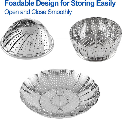Vegetable Steamer Basket, Premium Stainless Steel Veggie Steamer Basket - Folding Expandable Steamers to Fits Various Size Pot Small by  (5.5" to 9.2")4
