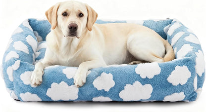 JOEJOY Dog Bed Medium Size Dog, Removable Washable Cover Orthopedic Soft Pet Bed, Anti-Slip Fluffy Plush Faux Rabbit Fur Puppy Bed, 30"X24"X8", Leopard Print, Grey19