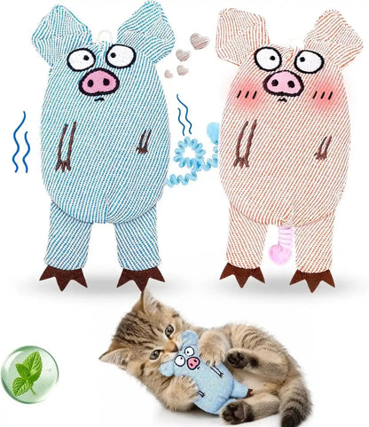 Cat Toys for Indoor Cats, 2 PCS 8000Mg A+Natural Catnip Silvervine Crinkle Interactive Cat Toy Pig with Bell Elastic Tail, Baby-Grade Plush Chew Toy for Teeth Cleaning, Cat Kickers for Boredom1