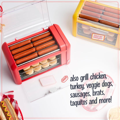Oscar Mayer Extra Large 8 Hot Dog Roller & Bun Toaster Oven- Stainless Steel Grill Rollers for Cooking Veggie Sausages & Brats- Multi-Use Warming Oven with Adjustable Timer for Parties - Red5
