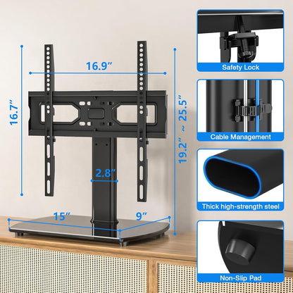Universal Swivel TV Stand for 27-50 55 60 Inch Tvs | Height Adjustable Tabletop TV Stand Holds up to 88 Lbs, Pedestal TV Stand with Tempered Glass Base, Replacement TV Mount6