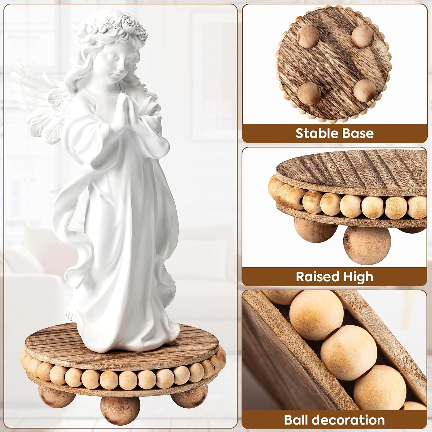 round-wood-risers-for-display-2p-beaded-riser-distressed-decor-stable-wood-coaster-rustic-farmhouse-pedestal-display-riser-for-cake-plant-stand-tiered-ball-decoration-raised-high-holder