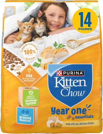 Purina Kitten Chow Year One Essentials with Real Chicken High-Protein Complete and Balanced Dry Kitten Food with Essential Nutrients - 14 Lb. Bag1