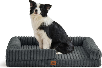 Chixnuggle Orthopedic Dog Bed, Washable Cover, Faux Fur Bolster Pet Couch | Waterproof,Egg Crate Foam,Non-Slip Bottom,For Small Medium Dogs,Dark Grey,30*24*7,Dog Sofa,Puppy Bed30