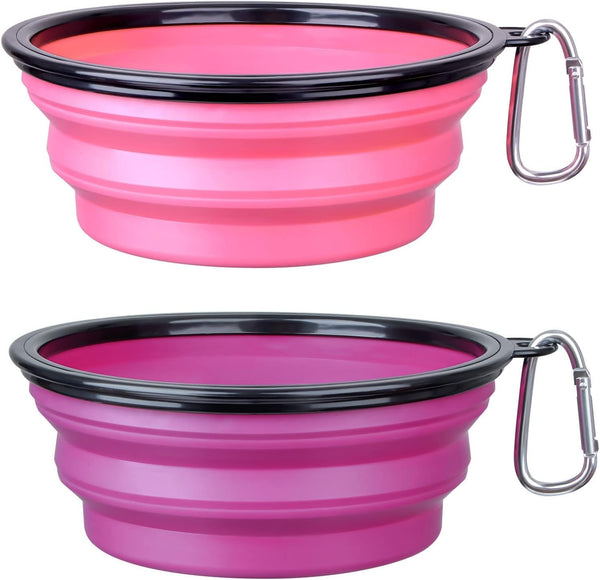 Large Dog Bowl Pet Collapsible Bowls, 2 Pack Collapsible Dog Water Bowls for Cats Dogs, Portable Pet Feeding Watering Dish for Walking Parking Traveling with 2 Carabiners (Large, Black+Black)28