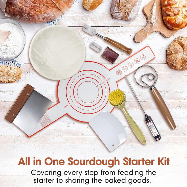 5QT Enameled Cast Iron Dutch Oven for Bread & Multi-Cooking – Complete Sourdough Starter Kit with Lid ,Probe Thermometer, Proofing Basket, Silicone Sling & Gift Packaging Bags,Oven Safe up to 500°F(Green)3