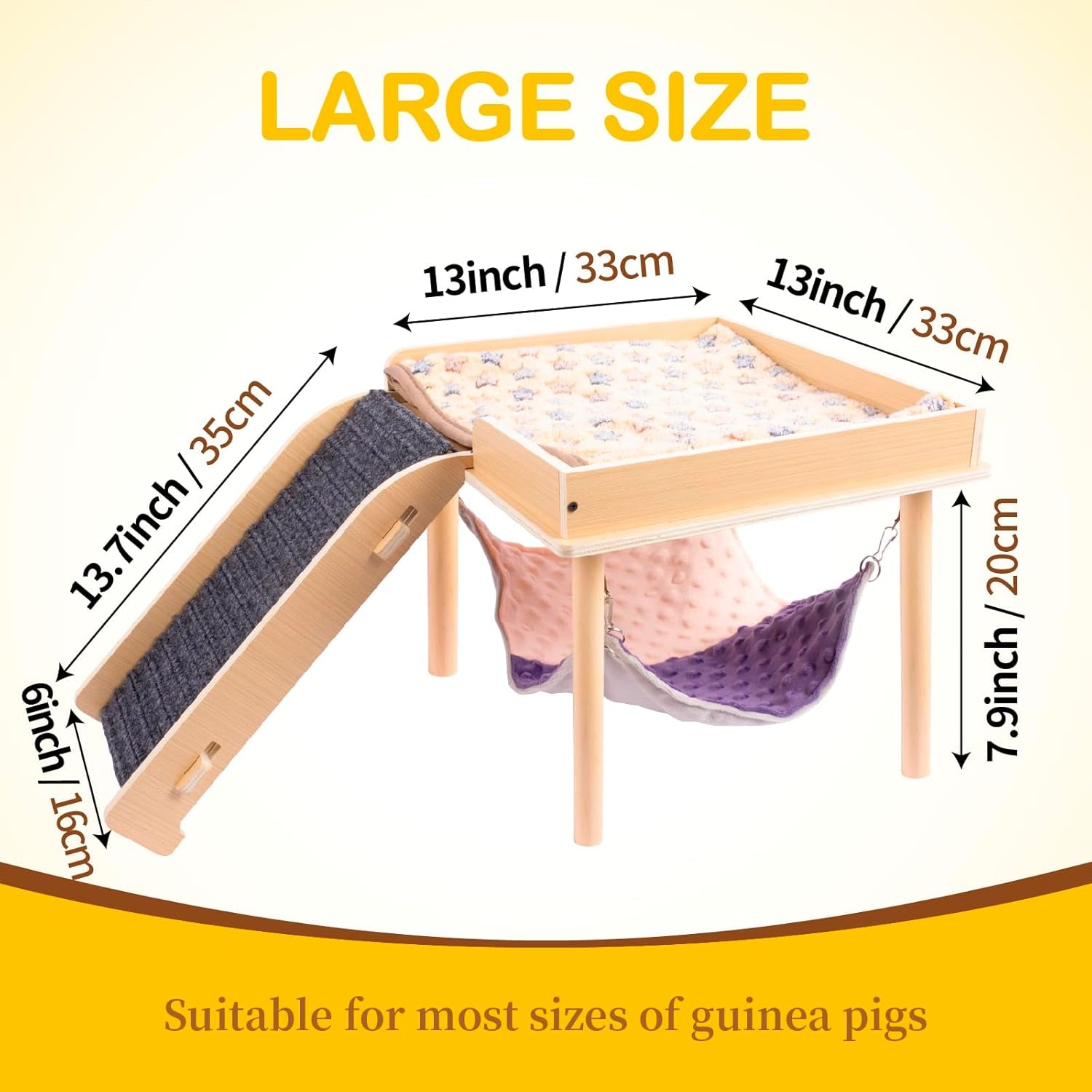 besnew-enlarged-guinea-pig-hammock-with-platform-and-stairs-wooden-small-animal-hideout-for-guinea-pigs-bunny-ferret-hamster-hiding-sleeping-activitiessingle