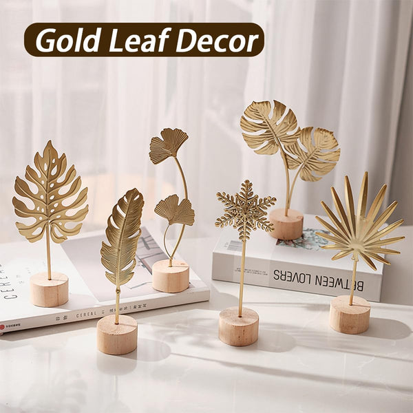 Gold Leaf Home Decor Set - Metal Leaves Statues, Modern Artistic Sculptures for Living Room, Office, Shelf & Home Decorative, Handmade 3D Botanical Accents2