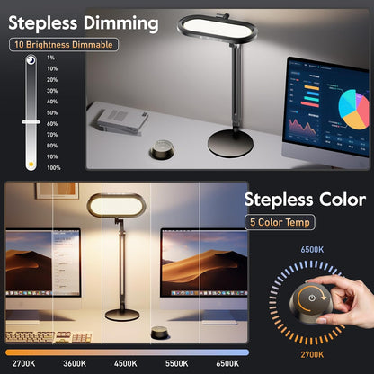 Premium LED Desk Lamp, Dual-Sided Soft Lighting with Knob Remote | Eye-Caring Diffused Light for Home Office, Video Conferencing, Zoom, Reading, Study, Craft, Stepless Dimming & Color, Memory3