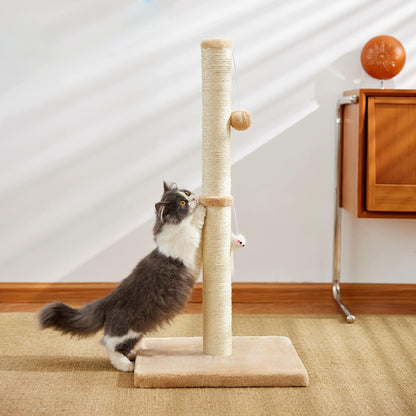 Meowhomm 32” Tall Cat Scratching Posts for Indoor Cats Adults with 2 Hanging Ball, Large Cat Scratch Post Cat Scratcher Includes Sisal Rope(Yellow)6