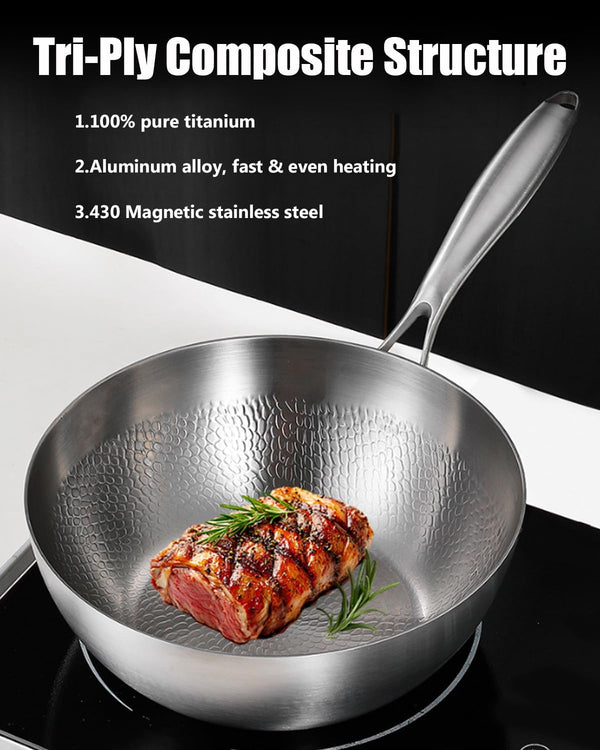 Pure Titanium Wok, Titanium Pans for Cooking, PFAS/PFOA/PTFE Free Cookware,With Lid,8.66In | Multifunctional Ultra-Durable Scratch-Resistant Non Stick Even Heating, Dishwasher&Oven Safe, Kitchen Induction Compatible6