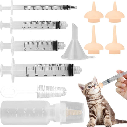 Pet Feeding Syringe with Nipple, Silicone Feeding Tools for Kitten Puppy Feeding Syringe for Newborn Cat Dog Small Animals Rabbits (5Ml+10Ml +10 Nipples)3