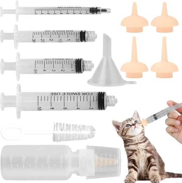 Pet Feeding Syringe with Nipple, Silicone Feeding Tools for Kitten Puppy Feeding Syringe for Newborn Cat Dog Small Animals Rabbits (5Ml+10Ml +10 Nipples)3