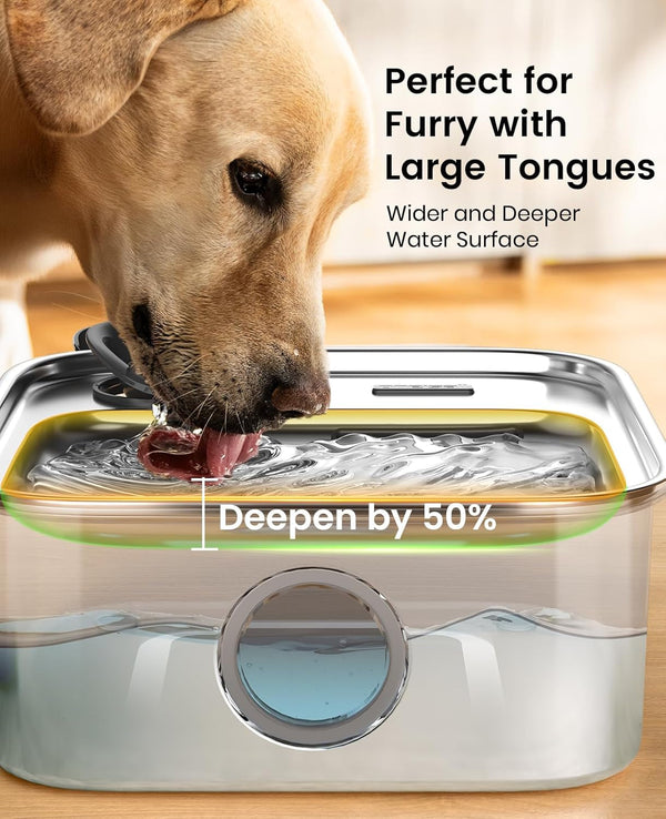 Oneisall 10L/2.6Gal Dog Water Fountain for Large Dogs (With 1 Filter) | Deeper & Wider Drinking Area, Visualization Window & Triple Filtration,304 Stainless Steel Dog Water Bowl Dispenser6