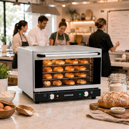 Commercial Countertop Convection Oven 43QT & 47L 110V-120V | 360° Hot-Air Circulation for Even Heating, Precise Thermostat, 120-Min Auto-Shutoff Timer, Double-Layer Glass Door, 4 Racks7