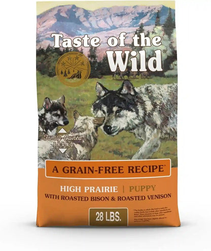 Taste of the Wild High Prairie Grain-Free Dry Dog Food with Roasted Bison and Venison for Puppies 28Lb | Puppy, Adult & Senior Dogs | Grain Free Recipe* | Nutrient Dense to Help Support Peak Health | Guaranteed DHA & Probiotics1