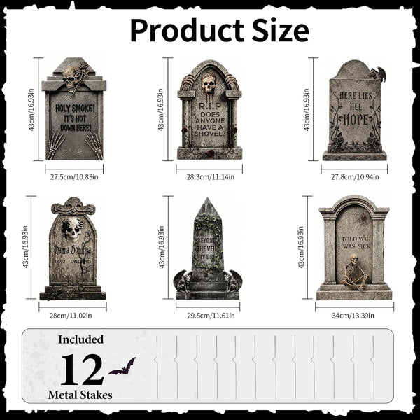17" Halloween Tombstones Outdoor Decorations, 6 Pack Graveyard Yard Signs | Metal Stakes Included, Corrugated Plastic Halloween Lawn Decor, Weather-Resistant Cemetery Props, Not Foam3