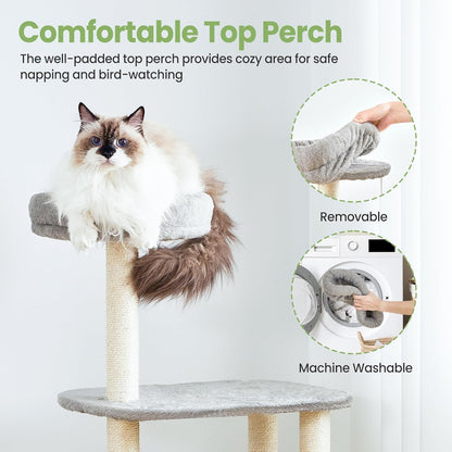 Small Cat Tree Tower with Lots of Scratching Posts - 42 Inch Medium Compact Cats Scratch House with Hammock Perch for Multi Level 2 Kitty - Indoor Corner Cat Bed Condo Climbing Gym Towers Furniture8