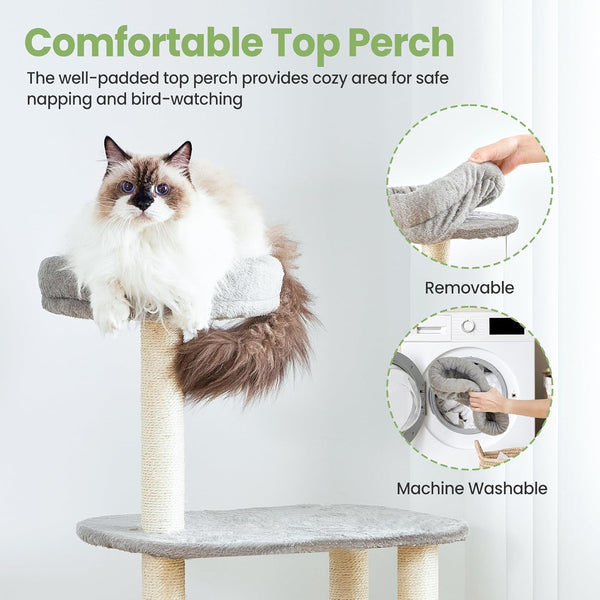 Small Cat Tree Tower with Lots of Scratching Posts - 42 Inch Medium Compact Cats Scratch House with Hammock Perch for Multi Level 2 Kitty - Indoor Corner Cat Bed Condo Climbing Gym Towers Furniture8