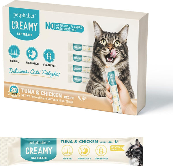 PETPHABET Lickable Cat Treats Squeeze, 4 Flavors Variety Pack 20 Tubes | Creamy Puree Squeezable Wet, Skin & Coat Health, Digestive Care, High Protein, Grain Free9