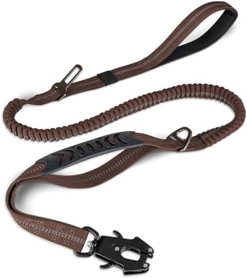 joytale-tactical-bungee-dog-leash-shock-absorbing-no-pull-coyote-brown-for-large-dogs-that-pull-2-padded-handles-for-control-car-seatbelt-clip-reflective-for-night-safety-metal-frog-clip