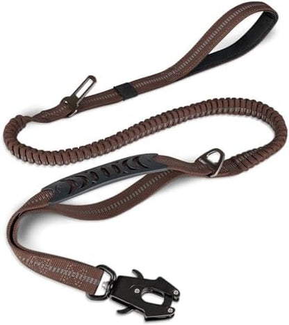 Joytale Tactical Bungee Dog Leash, Shock Absorbing No Pull, Coyote Brown | for Large Dogs That Pull, 2 Padded Handles for Control, Car Seatbelt Clip, Reflective for Night Safety, Metal Frog Clip11
