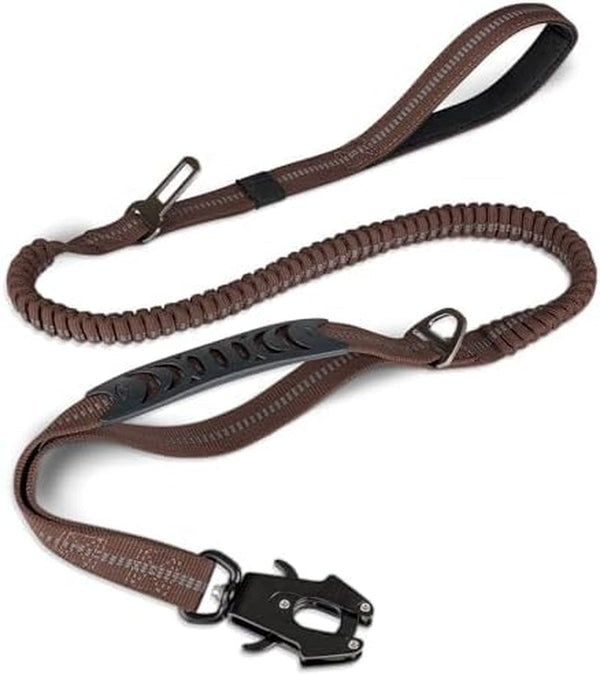 Joytale Tactical Bungee Dog Leash, Shock Absorbing No Pull, Coyote Brown | for Large Dogs That Pull, 2 Padded Handles for Control, Car Seatbelt Clip, Reflective for Night Safety, Metal Frog Clip11