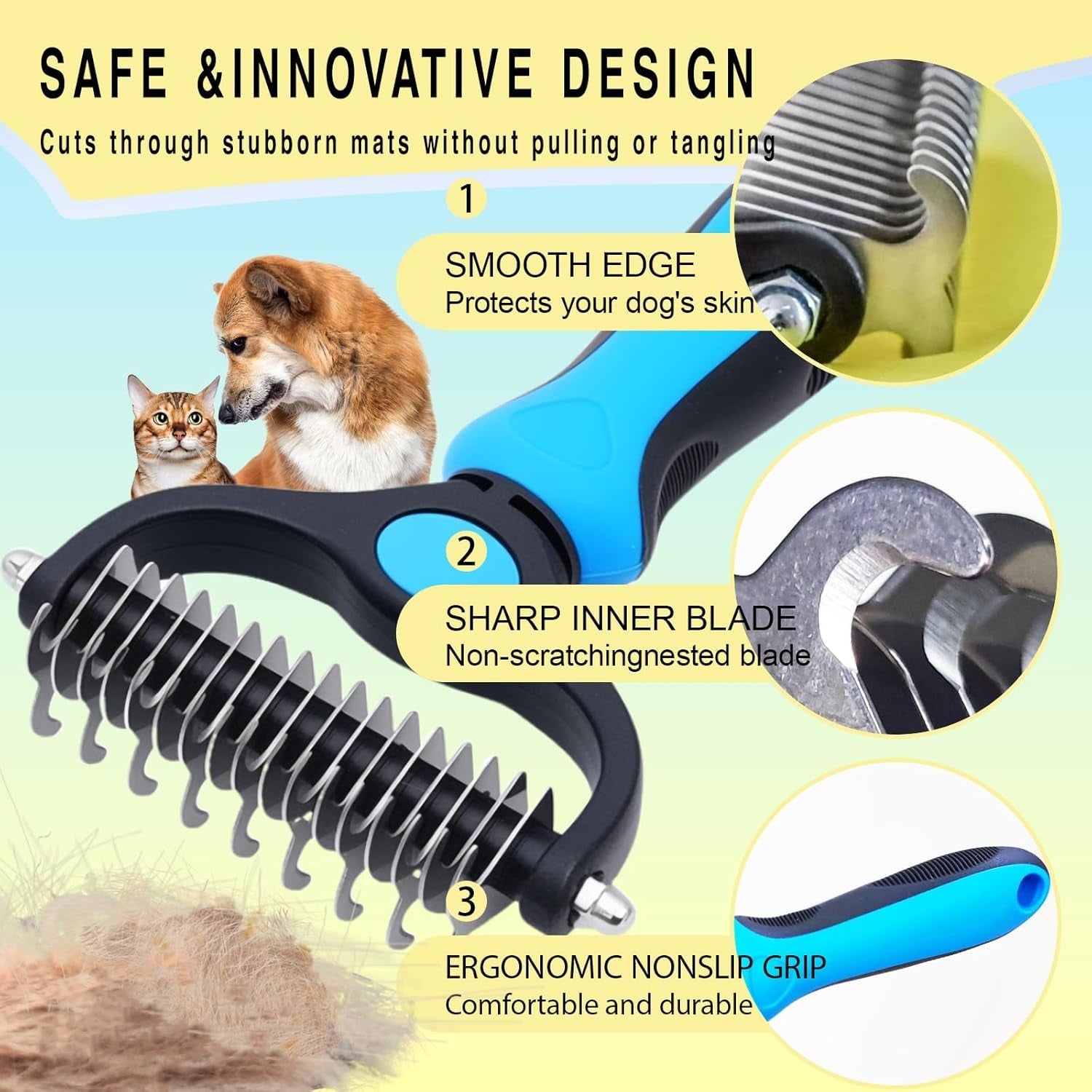pet-grooming-rake-for-dogs-cats-double-sided-deshedding-and-dematting-tool-gently-remove-95-of-loose-undercoat-mats-for-long-haired-pets-painless-fur-brush-for-shedding-control-blue