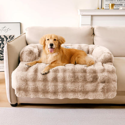FUNNY FUZZY Pet Fluffy Fuzzy Couch Cover, Calming Washable Dog Bed Sofa Protector Pets Mat for Small Medium Dogs and Cats (Coffee,33.45 × 28.35 × 5.51 In)10