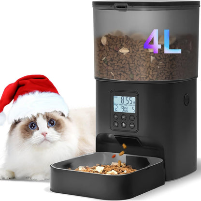 Automatic Cat Feeder, 4L Cat Food Dispenser with 10S Voice Recorder, Pet Feeder up to 8 Meals per Day, Timed Dog Feeder with Dry Food Sealed Ring12