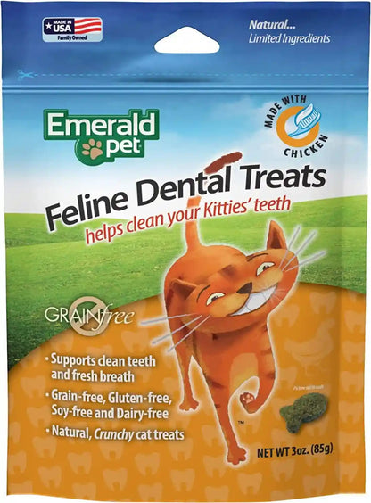 Emerald Pet Grain-Free Cat Dental Treats with Chicken – Crunchy Natural Dental Treats for Cats to Clean Teeth, Freshen Breath, and Reduce Plaque & Tartar – 11 Oz Tub11