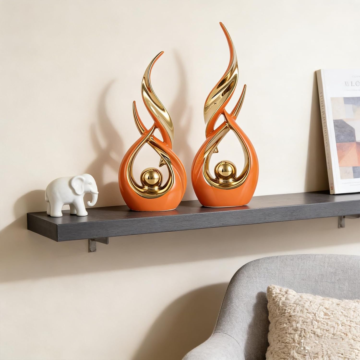 2-pcs-orange-gold-ceramic-statues-for-home-decor-accents-modern-abstract-art-sculptures-elegant-tabletop-decorative-objects-for-dining-room-entryway-tv-stand-mantel-coffee-table-centerpieces