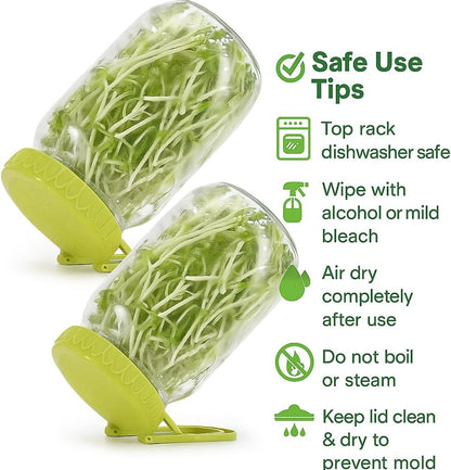 Sprouting Lid Kit for Wide Mouth Mason Jars, 2-Pack (3.38"/86Mm) | Bpa-Free; One-Piece Sprouting Lids with Built-In Stand, Seed Germination Jar Sprouter Lid, Fits Wide Mouth Jars5