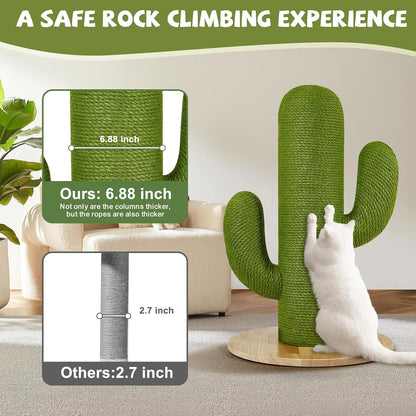 Cat Scratching Post with Solid Wood Base,39.37" Hx17.71 Lx17.71 W Tall Scratching Posts for Indoor Cats Adults,Cactus Thick Columns,Durable Lambswool and Jute,Large Scratcher Post (Large)4