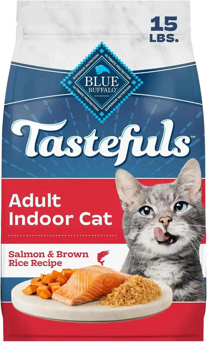 Blue Buffalo Tastefuls Chicken & Brown Rice Recipe Dry Indoor Cat Food for Adult Cats, Real Chicken First, Deliciously Healthy Natural Cat Food, Supports Digestive Care and Coat Health, 3 Lbs.18