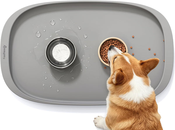 FEELNEEDY Silicone Cat & Dog Food Mat Waterproof, High Raised Edges for Leakage Protection, Dog Mat for Food and Water, Non-Slip Drip Tray, Easy Clean 18 * 12 * 0.5 Inches Feeding Pad (Small, Beige)8