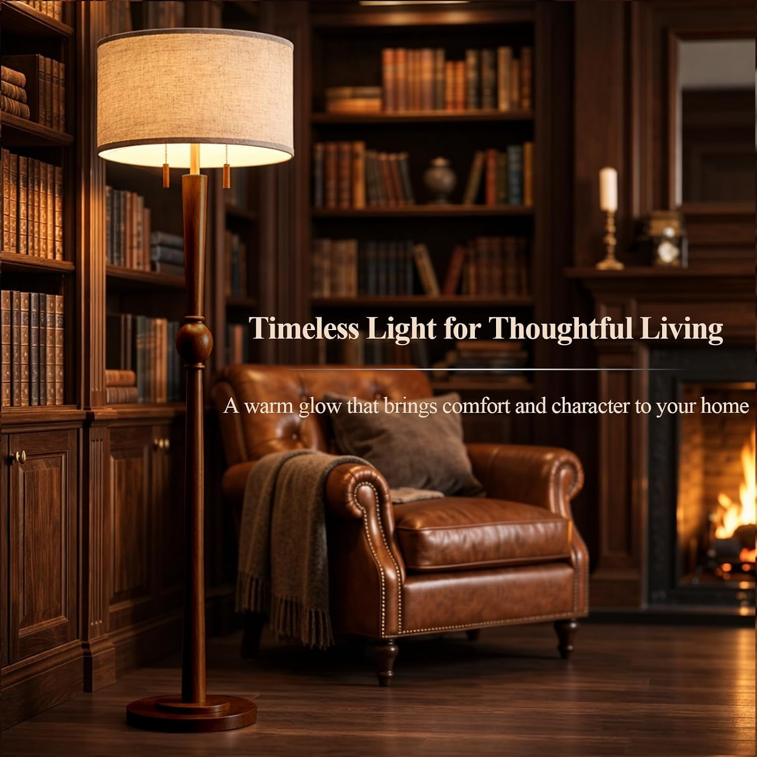 solid-wood-floor-lamp-for-living-room-with-wooden-pull-chains-62-8-tall-sculptural-wood-base-stem-17-linen-drum-shade-2-light-standing-lamp-for-bedroom-reading-corner-bulbs-included