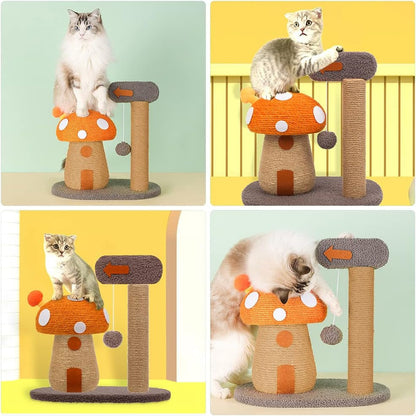 Mushroom Cat Scratcher Post with Sisal Rope for Indoor Cats | Natural Sisal Rope Tower Satisfies Claw Instincts.Compact for Small Cats.Durable&Stable7