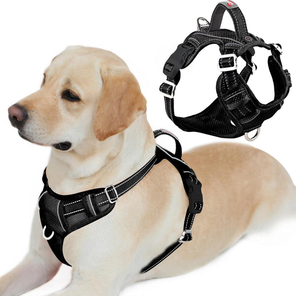 BARKBAY Dog Harness No Pull with ID Tag Pocket - Heavy Duty, Reflective, Easy Control for Large Dogs(Blue,L)36