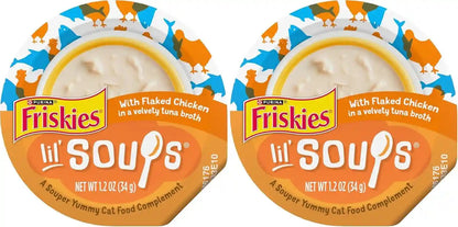 Purina Friskies Natural, Grain Free Wet Cat Food Lickable Cat Treats, Lil' Soups Flaked Chicken - (Pack of 8) 1.2 Oz. Tubs13