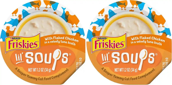 Purina Friskies Natural, Grain Free Wet Cat Food Lickable Cat Treats, Lil' Soups Flaked Chicken - (Pack of 8) 1.2 Oz. Tubs13