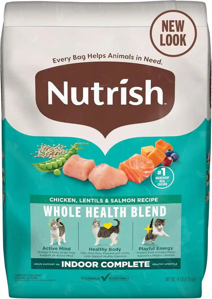 Nutrish Indoor Complete Dry Cat Food, 6 Lb. Bag (Rachael Ray) | Chicken, Lentils & Salmon Recipe, Crafted for Adult Indoor Cats, Veterinarian Reviewed Formula12