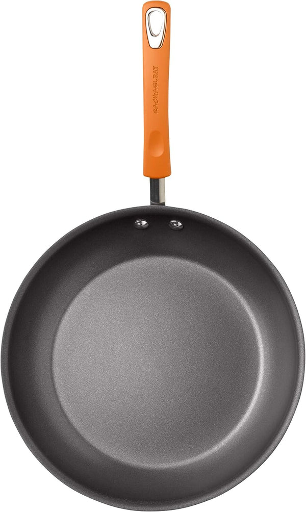 Brights Hard-Anodized Aluminum Nonstick Cookware Set with Glass Lids, 10-Piece Pot and Pan Set, Gray with Orange Handles8