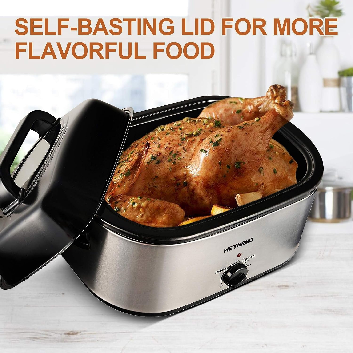 22-quart-electric-roaster-oven-roaster-oven-turkey-roaster-electric-electric-roaster-selfbasting-lid-removable-pan-full-range-temperature-control-cool-touch-handles-silver-body-black-lid