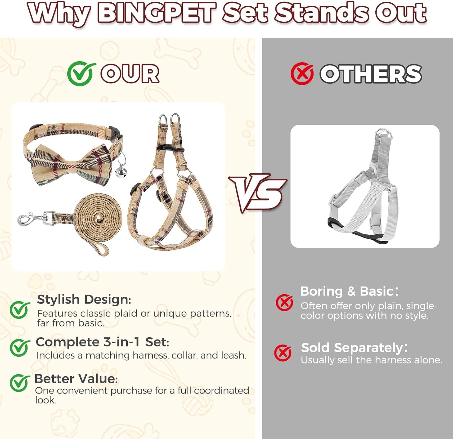 bingpet-dog-harness-collar-leash-set-adjustable-no-pull-escape-proof-small-dog-harness-classic-plaid-puppy-harness-and-leash-set-for-small-medium-large-dogs-training-easy-walk-runningbeige-s